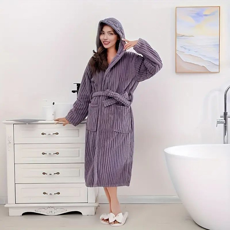 حوله تن پوش پالتویی میکروفایبر نانو طرح موج بنفش