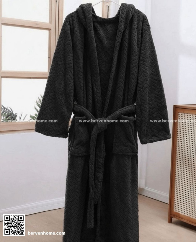 حوله تن پوش پالتویی میکروفایبر نانو مدل توییست برند سان هایی سایز 130CM زغالی