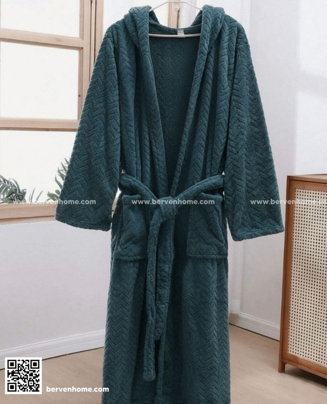 حوله تن پوش پالتویی میکروفایبر نانو مدل توییست برند سان هایی سایز 130CM سبز