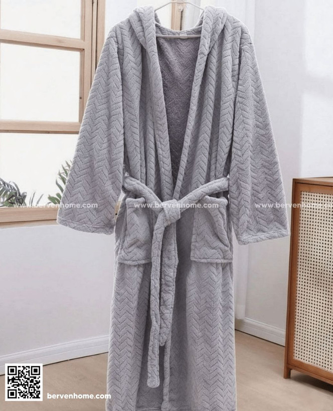 حوله تن پوش پالتویی میکروفایبر نانو مدل توییست برند سان هایی سایز 130CM طوسی